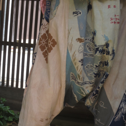 手ぬぐいリメイク☆柿渋染めに色を重ねて楽しいおとなのサルエル