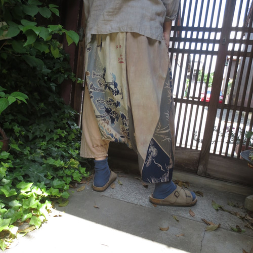 手ぬぐいリメイク☆柿渋染めに色を重ねて楽しいおとなのサルエル 手ぬぐいリメイク☆柿渋染めに色を重ねて楽しいおとなのサルエル