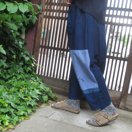 古布リメイク☆藍染めに古い手ぬぐいを染めて…個性的でラクチンな