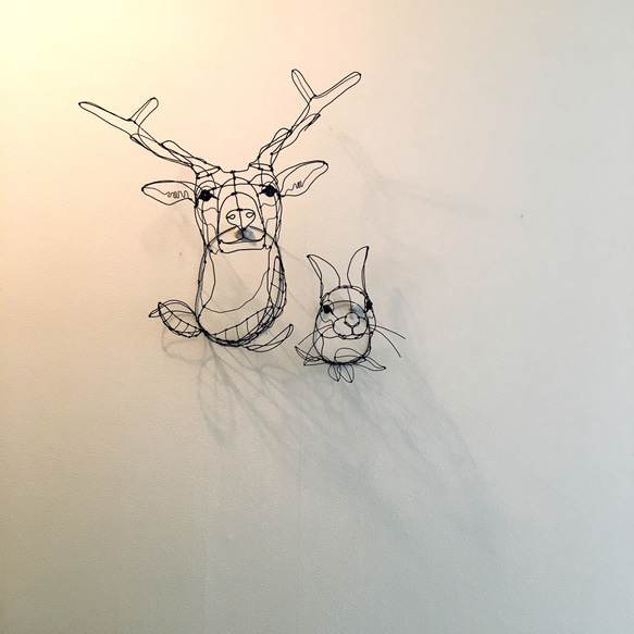 ワイヤーアート ワイヤークラフト 鹿とうさぎ リーフ 森の中 立体