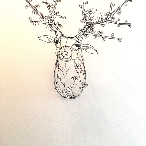 ワイヤーアート ワイヤークラフト 鹿 梅に鶯 うめにうぐいす 立体