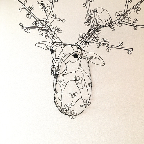 ワイヤーアート ワイヤークラフト 鹿 梅に鶯 うめにうぐいす