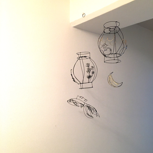 ワイヤーアート ワイヤークラフト 提灯 金魚 立体・オブジェ
