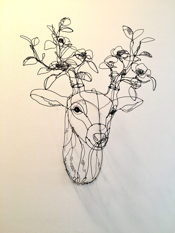 ワイヤーアート　ワイヤークラフト  鹿 tree 椿　つばき　ツバキ 2枚目の画像