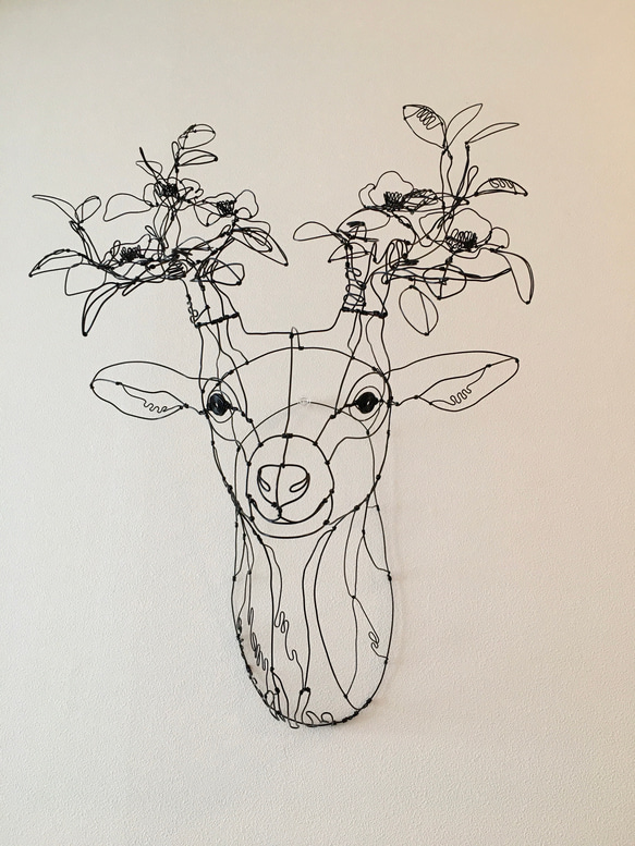 ワイヤーアート　ワイヤークラフト  鹿 tree 椿　つばき　ツバキ 3枚目の画像