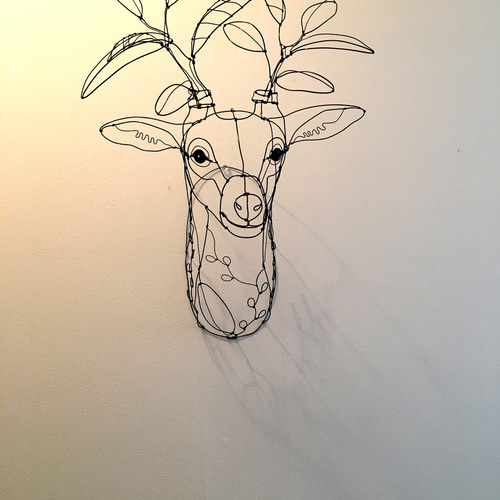 ワイヤーアート ワイヤークラフト ワイヤーオブジェ 鹿 リーフ【受注