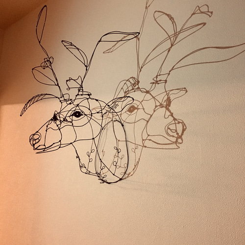 ワイヤーアート ワイヤークラフト ワイヤーオブジェ 鹿 リーフ【受注