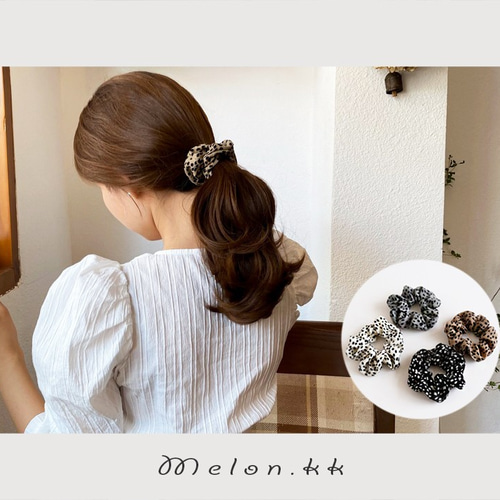ヘアゴム　シュシュ　No.477 シュシュ 上品 大人 アニマル柄 韓国風 ヘアアクセサリー ヘアゴム