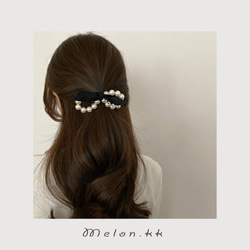 ヘアゴム レディース 髪飾り リボン パール 人気 ヘアアクセサリー アレンジ 通勤 上品 まとめ髪-Melon.kk 6枚目の画像