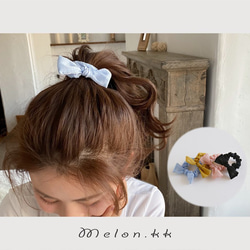 Scrunchie Summer Ribbon Arrangement Hair Elastic Black 6cm 通勤上班上 第1張的照片