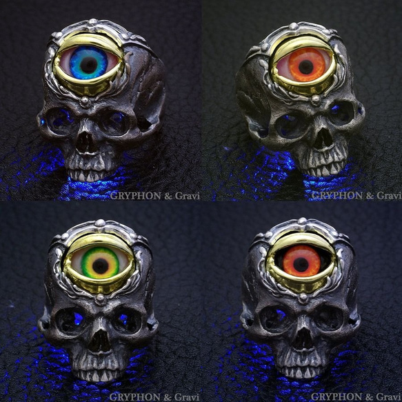 指輪　スカルリング　Glare Skull グレア スカル　義眼　シルバーx真鍮　by GRYPHON 5枚目の画像