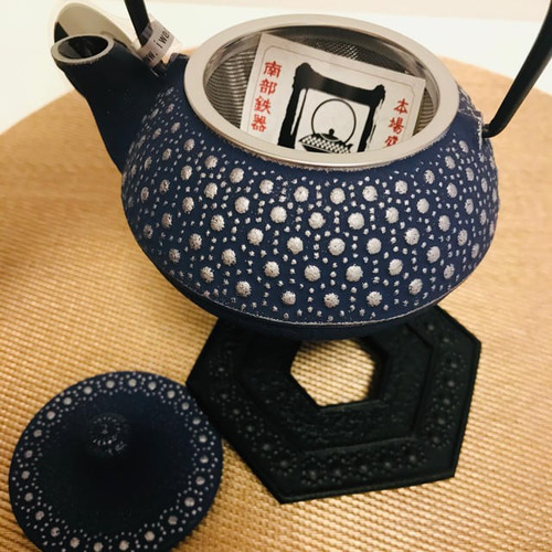 新品 南部鉄器 鉄瓶 急須 カラーポット カモミール No.3 セット 青