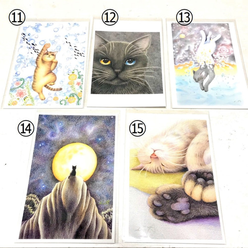 ねこのポストカード【5枚セット】 色鉛筆画 絵はがき 絵画 あ