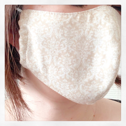 顔すっぽり大きめ立体マスク【くすみピンク白花柄】 5枚目の画像