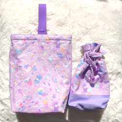 メルヘンチックなリバーシブル上履き袋&コップ袋セット/紫 2枚目の画像