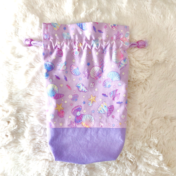 メルヘンチックなリバーシブル上履き袋&コップ袋セット/紫 6枚目の画像