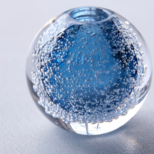 ビンテージ！バブルガラス　気泡入り　ブルーガラス　一輪挿し　花瓶　2個 ギフトに】泡の一輪挿し（スチールブルー） 一輪挿し・花瓶