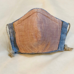 ♦︎送料無料♦︎ デニム生地+ダブルガーゼ　ノーズワイヤー付き　フィルターポケットあり　お顔すっぽり立体マスク（大人用） 4枚目の画像