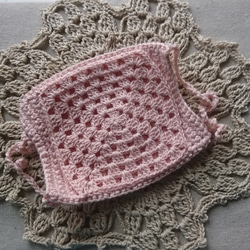 大人用 手編み 編み立体マスク 夏マスク UV加工コットンシルク糸使用 ピンク 受注生産 2枚目の画像