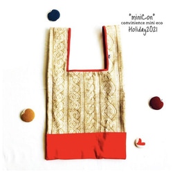 Holiday★コンビニサイズのレジ袋型”miniCon"エコミニバッグ【だまし絵ノルディックニット】赤と白 10枚目の画像