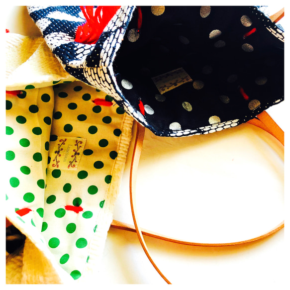 Holiday限定★イタリアンレザーと日本製ジャガード織物の贅沢なラウンドトート【NAVY】 5枚目の画像