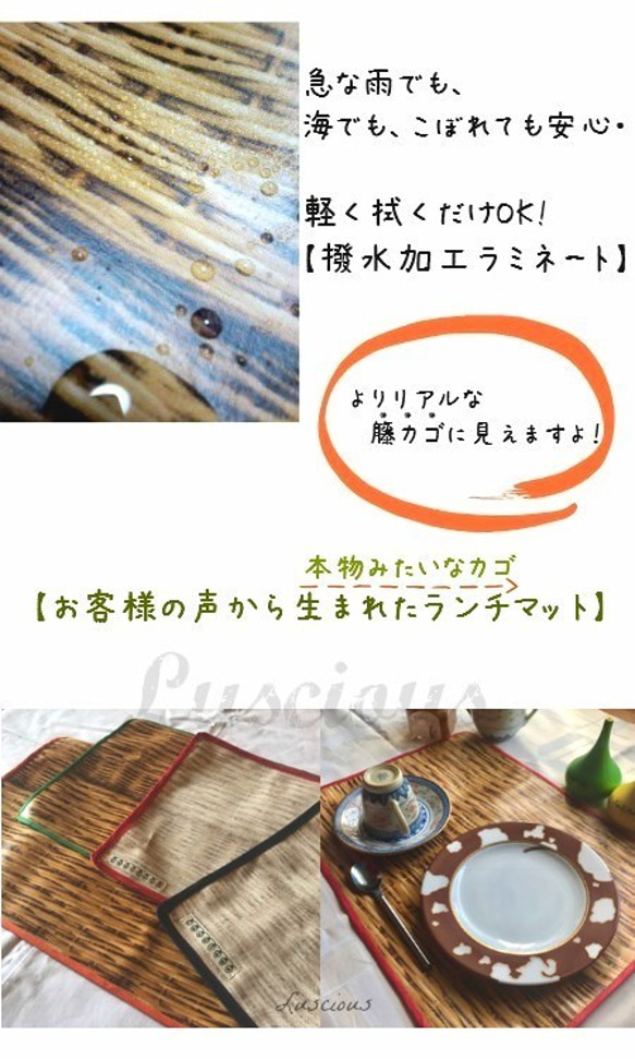 新撥水！２枚組セット 【本物みたいなカゴランチマット】Orange & Green 3枚目の画像