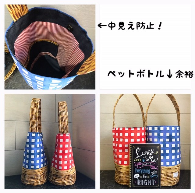 【新作】ま～るいフォルムの手描きチェック＆カゴバッグ（あお）