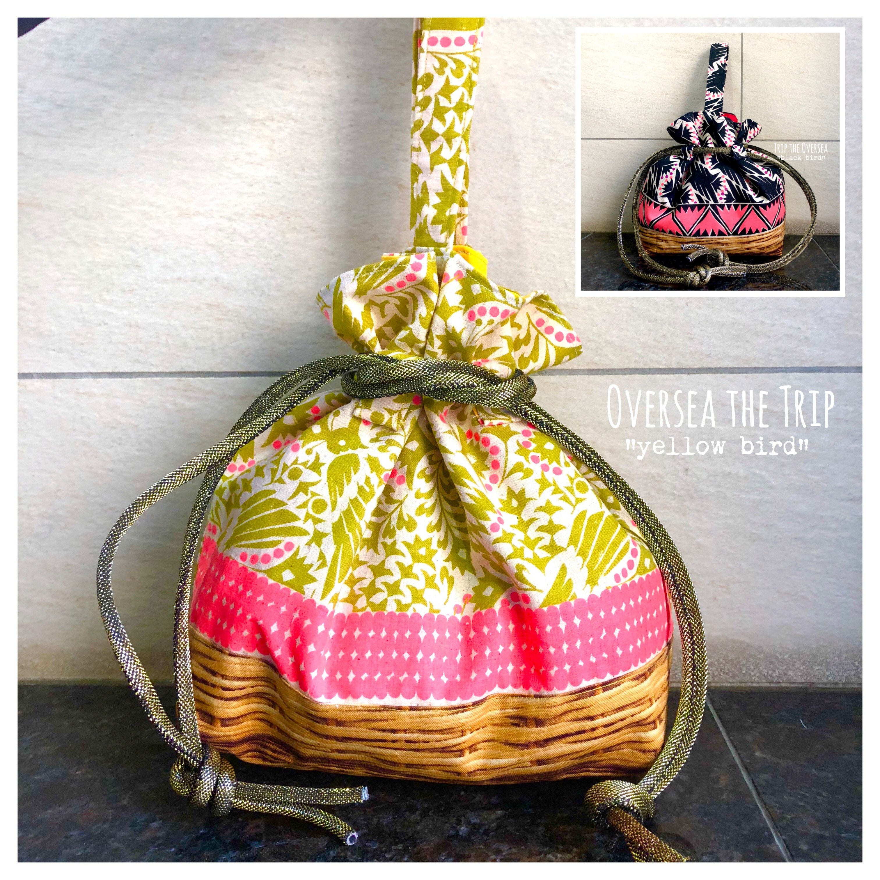 旅する２Way★ワンハンドルの超本物みたいな布製かご巾着バッグ  *import*