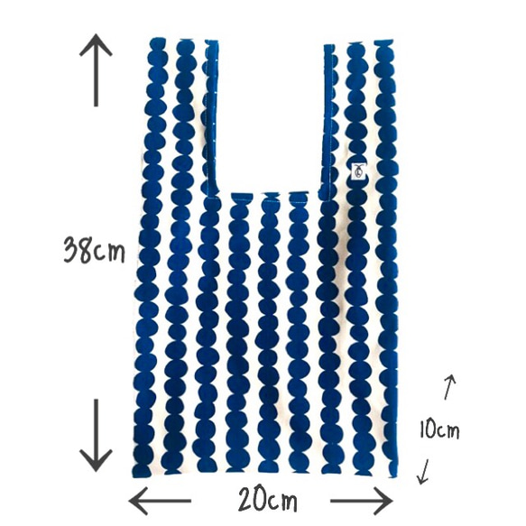 再入荷！ちょこっとお出かけ♪レジ袋型"miniCon"　コンビニ用エコバッグ 【ドットなボーダー】BLUE 4枚目の画像