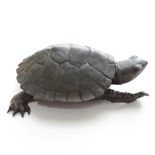 亀置物・銭亀朱肉入れ・歩-2 黒色 鋳造 ブロンズ 桐箱付き ロスト