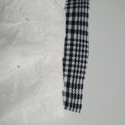 ふっくらマスク　　リボン刺繍×グレンチェック　ダブルガーゼ　プリーツ　フィルターポケット付き　ダブルガーゼ　 3枚目の画像