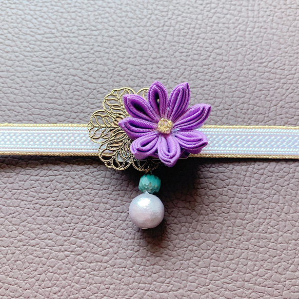 sale】帯留め✳︎つまみ細工 紫 帯留め キモノコモノ
