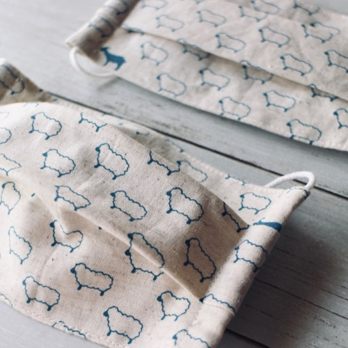 夏マスク 子供マスク 立体マスク プリーツマスク 羊柄 ダブルガーゼ