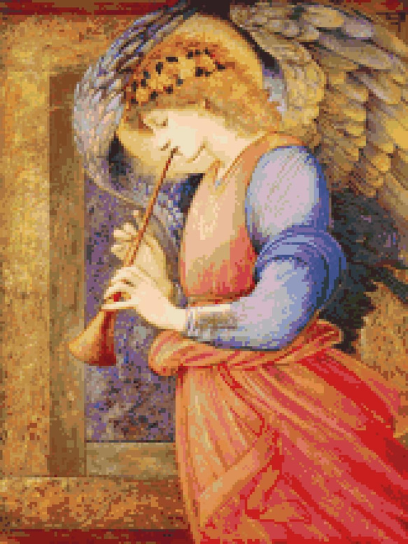 エドワード・バーン＝ジョーンズ『フラジオレットを吹く天使』クロスステッチ刺繍図案 1枚目の画像
