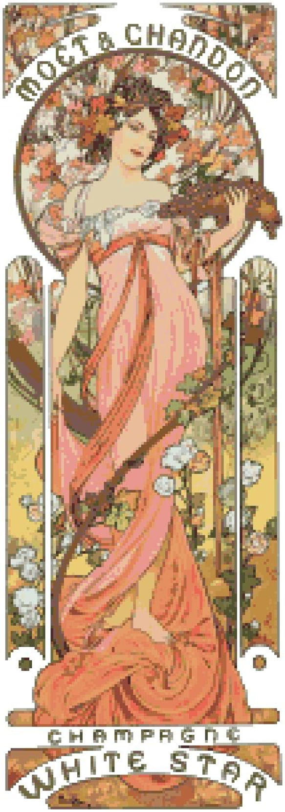 ミュシャ　モエエシャンドン　ホワイトスター　額縁入り アルフォンス・マリア・ミュシャ（Alfons Maria Mucha） - 高
