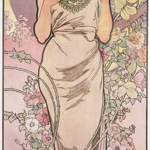 アルフォンス・ミュシャ 四つの花 薔薇 シルクスクリーン - 版画