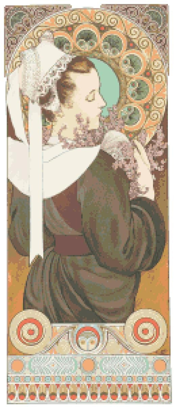 アルフォンス・ミュシャ 「岸辺のエリカ」 クロスステッチ図案 編み図