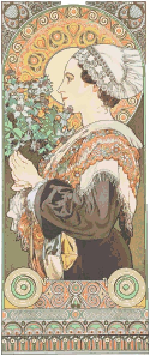 手刺繍　絵画　アルフォンスミュシャ