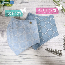 クリアランスセール★シリウス【J】レース＆抗菌Wガーゼの立体マスク[サックス×白S]刺繍 4枚目の画像