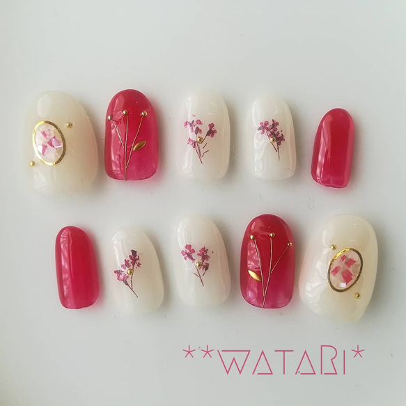 和に合うお花*ネイルチップ ブライダル 成人式 和装 前撮り 押し花  