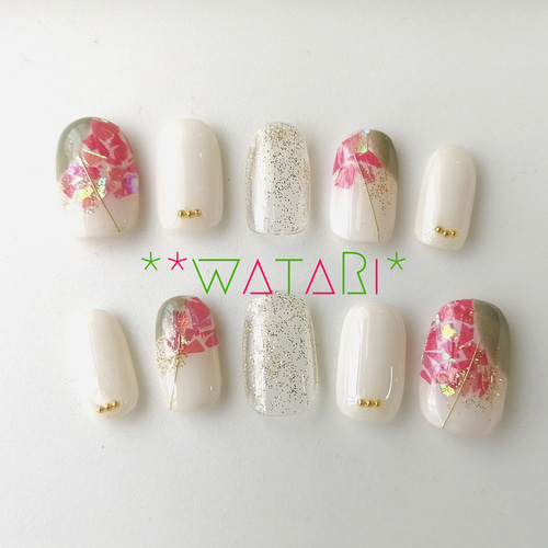 大人の和ニュアンス*ネイルチップ ブライダル 成人式 和装 前撮り 白  