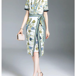 レジーナロマンティコ 総柄ラップワンピース L 七分袖 サープリスネック レジーナロマンティコ 総柄ラップワンピース L 七分袖