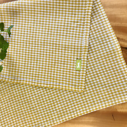 送料無料】ギンガムチェックリネンのランチクロス 辛子色 ランチョン