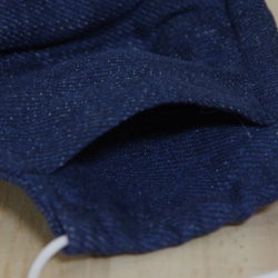 【送料無料】《男女兼用》綿１００％　デニム風ガーゼ　大人用立体布マスク（形状保持コード、ポケット付き）紺色 4枚目の画像