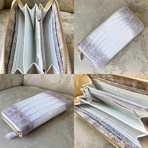 クロコダイル　ポロサス(ベビークロコ)長財布 クロコダイルポロサス】 ワニ革墨染二つ折り長財布-Long Wallet