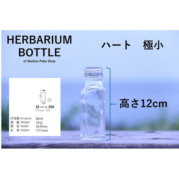 ハーバリウム　瓶　ボトル【ハート極小 ssハート50】ガラス瓶　キャップ付　1本　透明瓶インスタ　 2枚目の画像