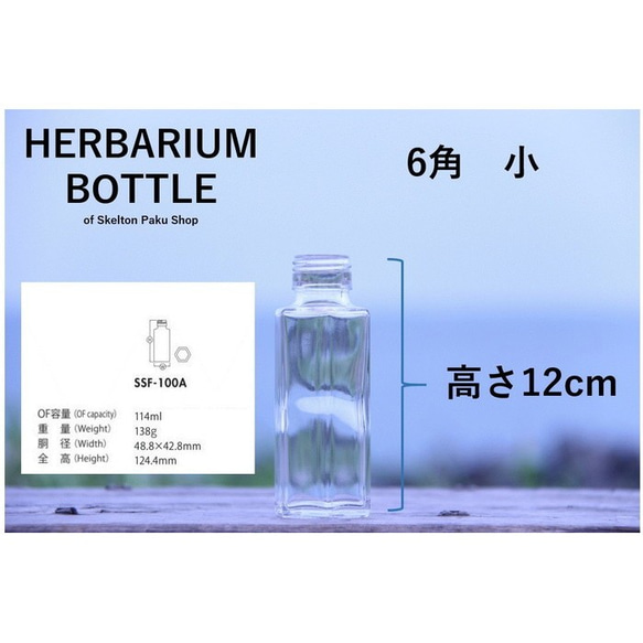 ハーバリウム　瓶　ボトル【六角　小 ssf-100】ガラス瓶　キャップ付　1本　透明瓶　インスタ　 2枚目の画像