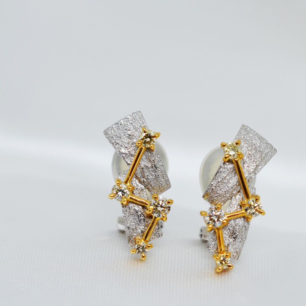 【卸価格SALE1点限定】1点物プラチナ＆K１８ダイヤモンド テクスチャピアス