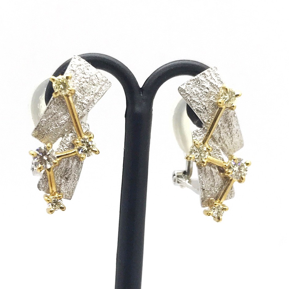 【卸価格SALE1点限定】1点物プラチナ＆K１８ダイヤモンド テクスチャピアス