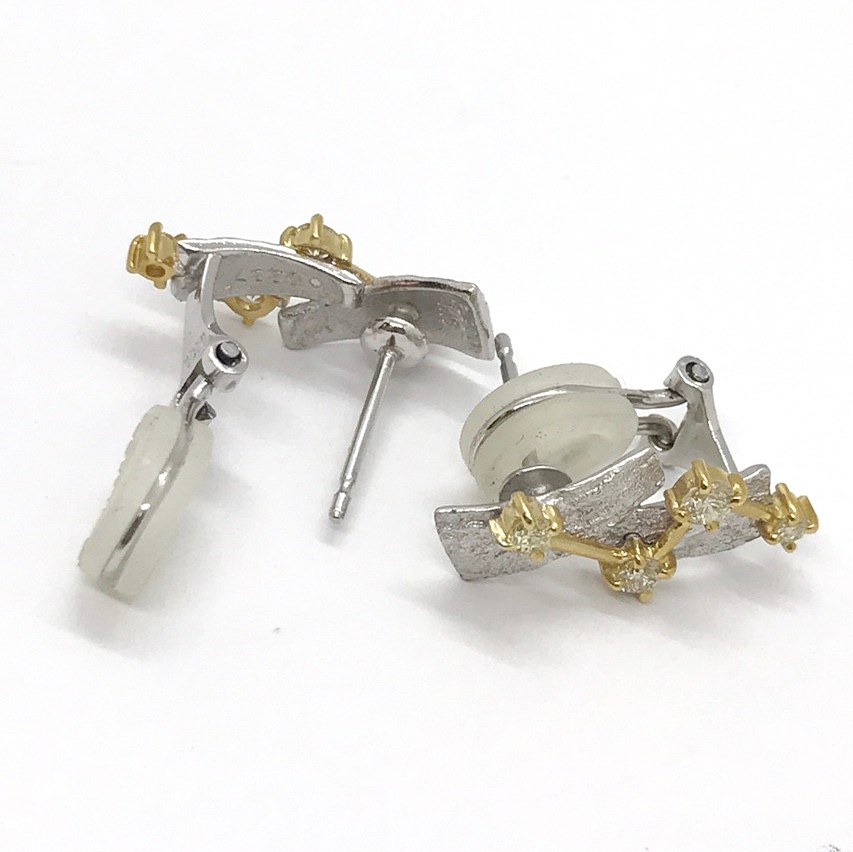 【卸価格SALE1点限定】1点物プラチナ＆K１８ダイヤモンド テクスチャピアス